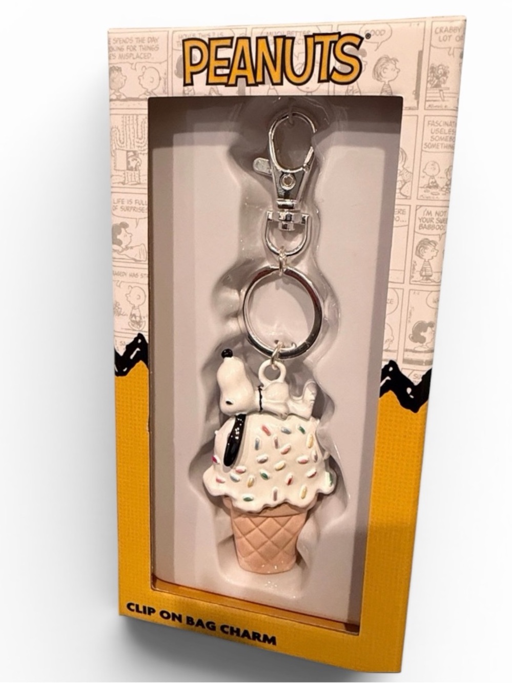 Peanuts Snoopy Ice Cream Cone Bag Charm - White, Tan, Black